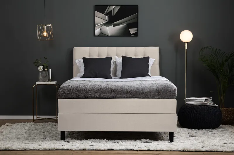 Lucky Komplet Sengepakke 120x200 Polyeter Diamant Sengegavl - Beige - Møbler - Senge - Enkeltsenge