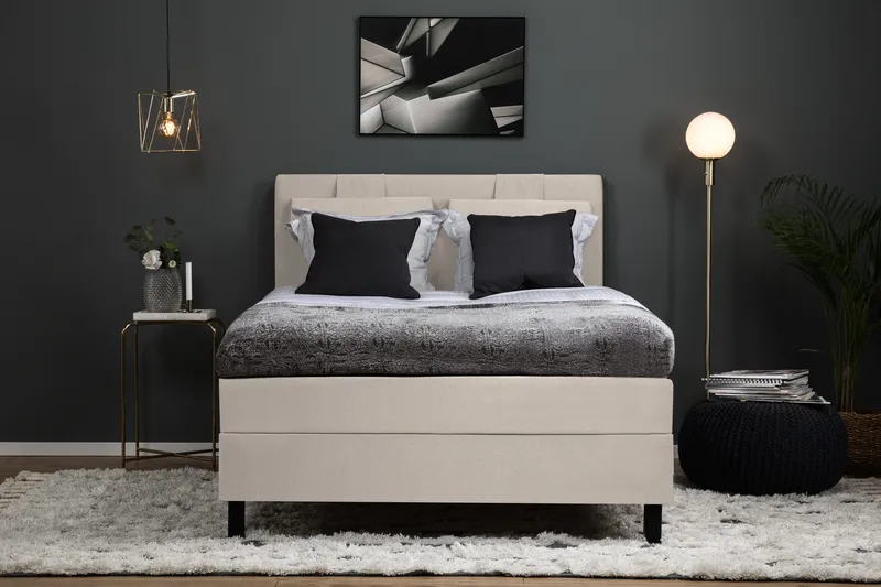 Lucky Komplet Sengepakke 120x200 Polyeter Glat Sengegavl - Beige - Møbler - Senge - Enkeltsenge