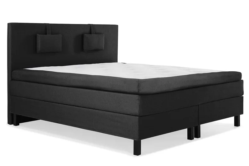 Lucky Komplet Sengepakke 160x200 Polyeter Glat Sengegavl - Nakkepude Lille Sort/Grå - Møbler - Senge - Komplet sengepakke