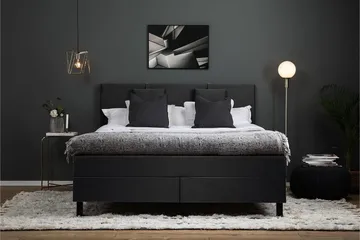 Lucky Komplet Sengepakke 160x200 Polyeter Glat Sengegavl - Nakkepude Lille Sort/Grå - Møbler - Senge - Komplet sengepakke
