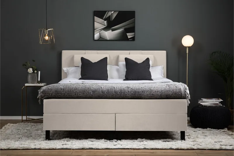 Lucky Komplet Sengepakke 180x200 Latex Glat Sengegavl - Nakkepude Lille Beige - Møbler - Senge - Kontinentalsenge