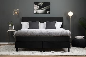 Lucky Komplet Sengepakke 180x200 Latex Glat Sengegavl - Sort/Grå/PU - Møbler - Senge - Komplet sengepakke
