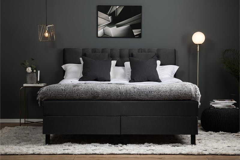 Lucky Komplet Sengepakke Kontinentalseng med Sengegavl 180x200 cm - Sort / Grå - Møbler - Senge - Komplet sengepakke