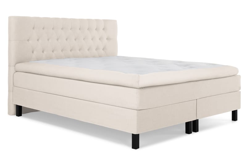 Lucky Komplet Sengesæt 160x200 cm Dobbeltseng med Sengegavl + Madrasbeskytter - Beige - Møbler - Senge - Komplet sengepakke