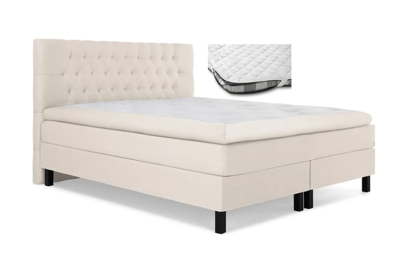 Lucky Komplet Sengesæt 160x200 cm Dobbeltseng med Sengegavl + Madrasbeskytter - Beige - Møbler - Senge - Komplet sengepakke