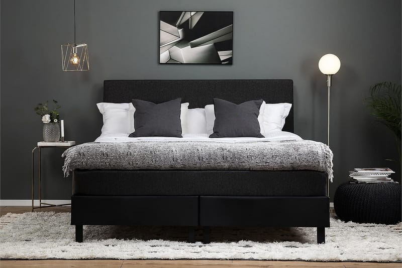 Lucky Kontinentalseng 180x200 Latex - Sort/Grå/PU - Møbler - Senge - Komplet sengepakke