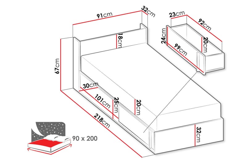 Metropolitan Sengeramme 90x200 cm - Brun/Hvid/Lysgrå/Sort - Møbler - Senge - Sengeramme & sengestel