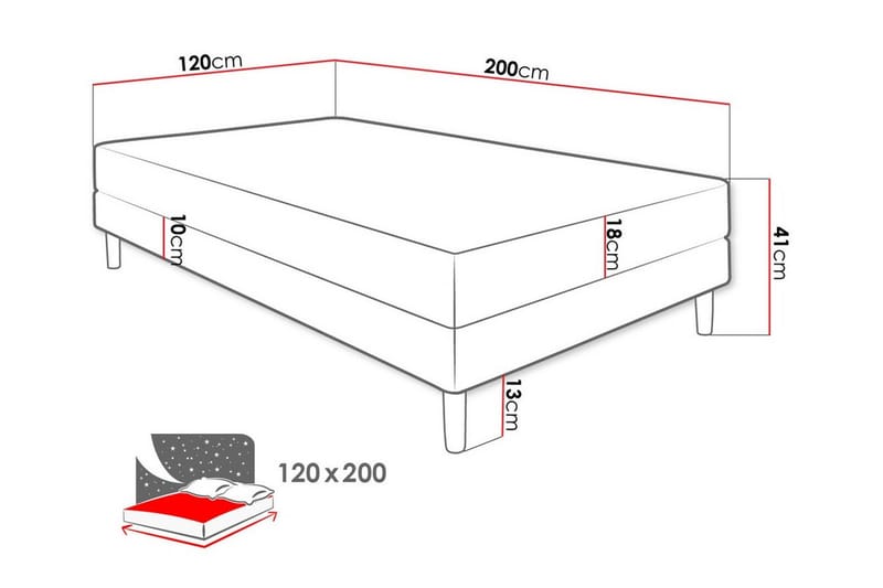 Midfeld Sengeramme 120x200 cm - Hvid - Boxmadras & boxseng