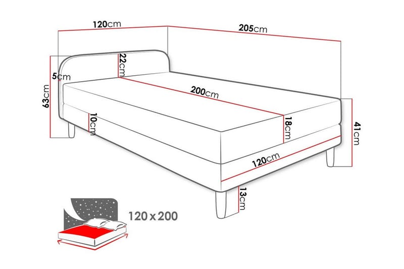 Midfeld Sengeramme 120x200 cm - Hvid - Boxmadras & boxseng