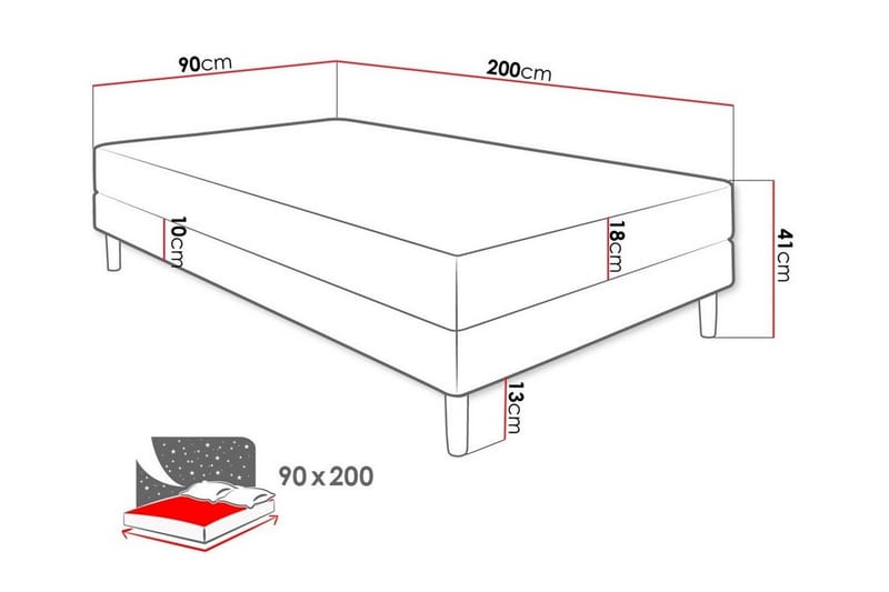 Midfeld Sengeramme 90x200 cm - Lyserødt - Boxmadras & boxseng