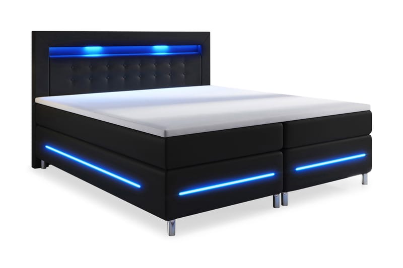 Modena Lyx Sengepakke 160x200 LED Tuftet Gavl Kunstlæder, Sort