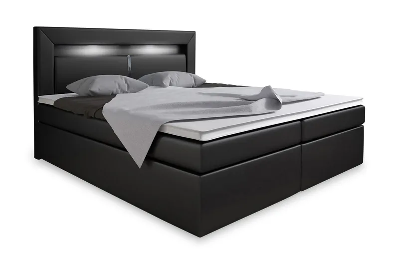 Modena Sengepakke 140x200 med Opbevaring+LED Sengegavl, Sort