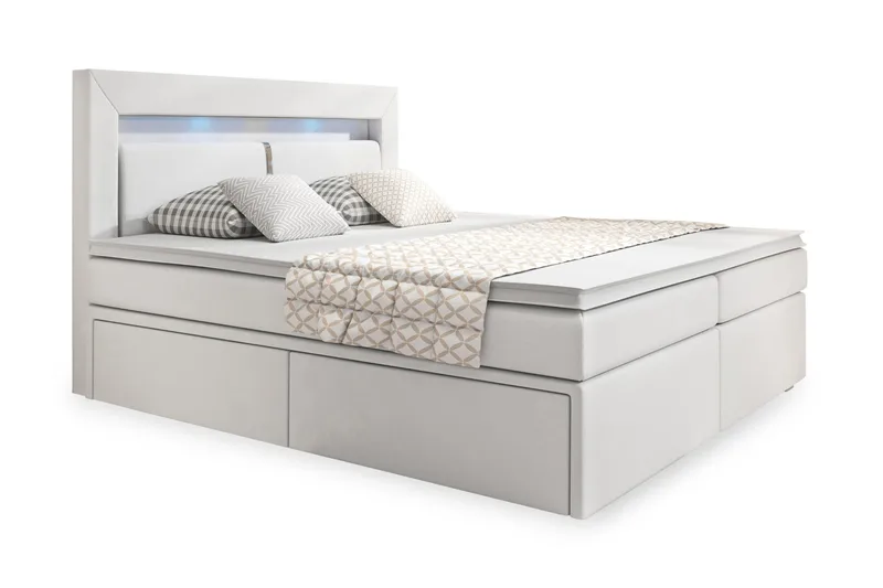 Modena Sengepakke 180x200 med Opbevaring LED-belysning, Hvid