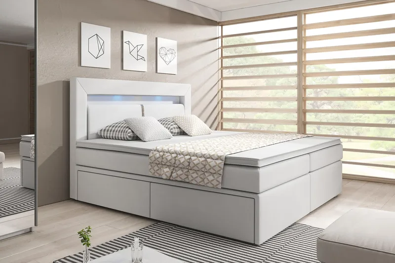 Modena Sengepakke 180x200 med Opbevaring LED-belysning - Hvid - Møbler - Senge - Komplet sengepakke