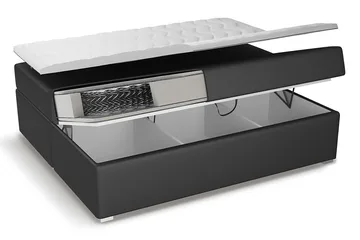 Modena Sengepakke 180x200 med Opbevaring+LED Sengegavl - Hvid PU - Møbler - Senge - Seng med opbevaring