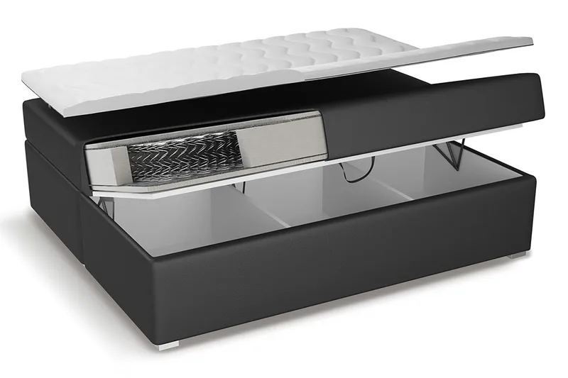 Modena Sengepakke 180x200 med Opbevaring+LED Sengegavl - Hvid PU - Møbler - Senge - Seng med opbevaring