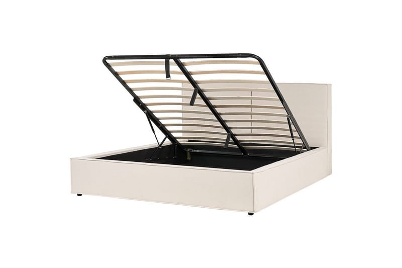 Moissac Dobbeltseng med Opbevaring i Stof med Sengegavl og Metalramme, Beige
