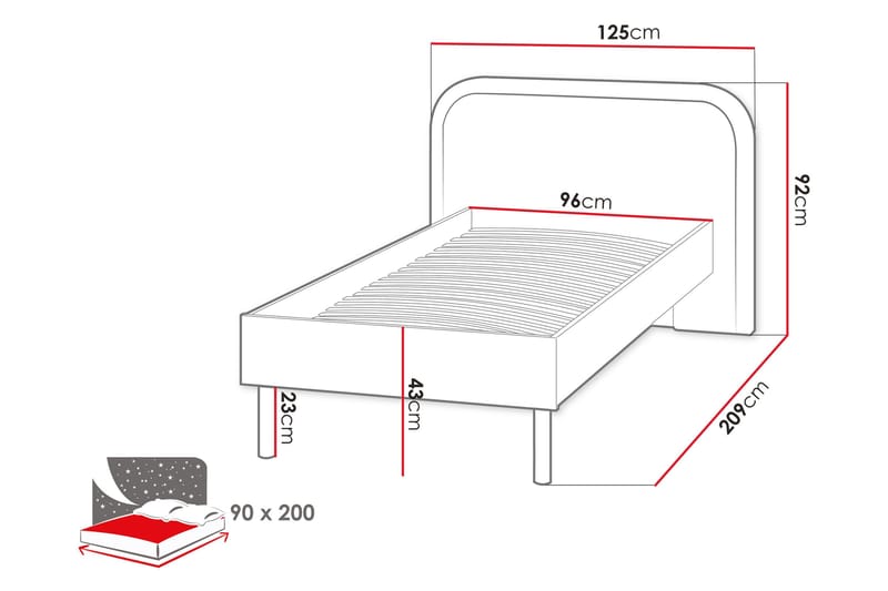 Monfort Sengeramme 90x200 cm - Beige/Pink - Møbler - Senge - Sengeramme & sengestel