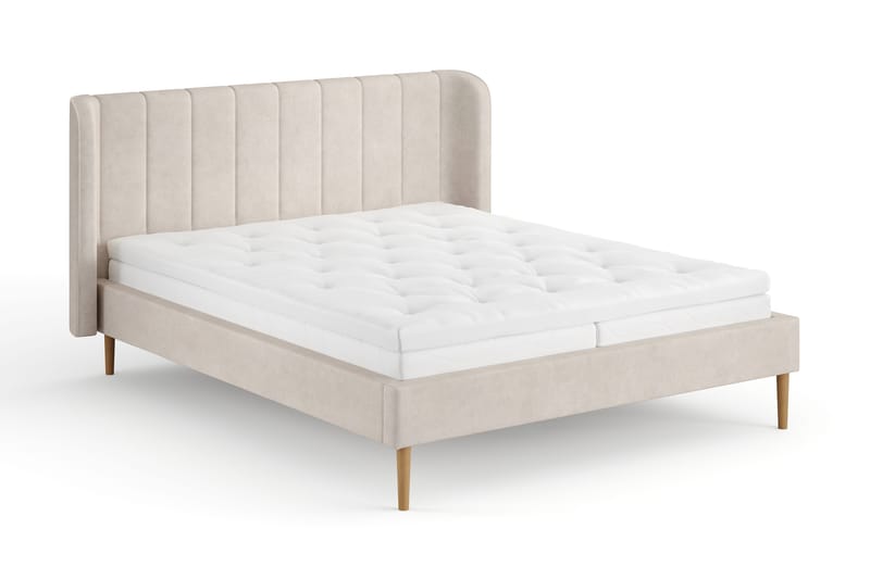 Nattljus sengeramme 160x200 cm eg med HVILA skummadras og topmadras Classic med vaskbart betræk, Beige