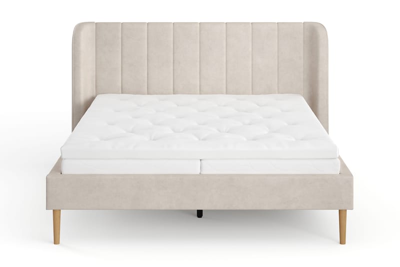 Nattljus sengeramme 160x200 cm eg med HVILA skummadras og topmadras Classic med vaskbart betræk - Beige - Møbler - Senge - Sengeramme & sengestel