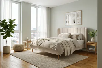 Nattljus sengeramme 160x200 cm eg med HVILA skummadras og topmadras Classic med vaskbart betræk - Beige - Møbler - Senge - Sengeramme & sengestel