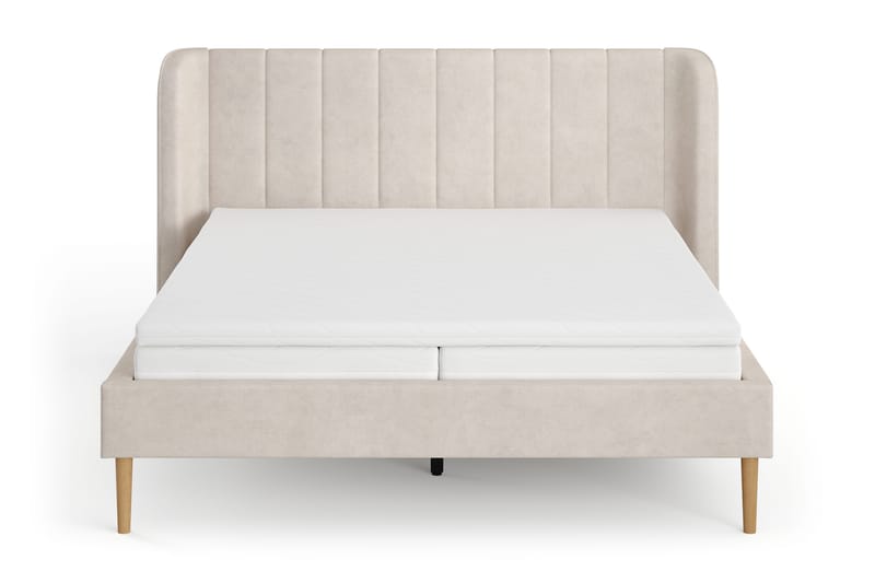 Nattljus sengeramme 160x200 cm eg med HVILA pocketfjedermadras og topmadras i polyetherskum med vaskbart betræk - Beige - Møbler - Senge - Sengeramme & sengestel