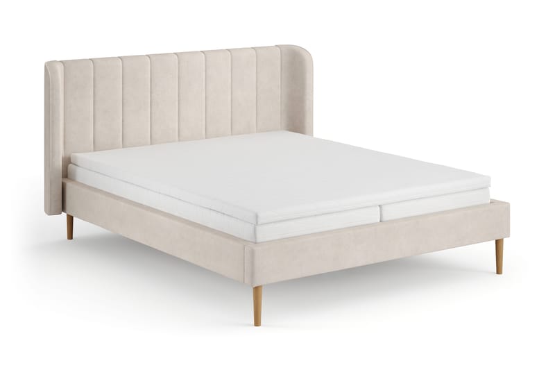 Nattljus sengeramme 160x200 cm eg med HVILA pocketfjedermadras og topmadras i polyetherskum med vaskbart betræk, Beige