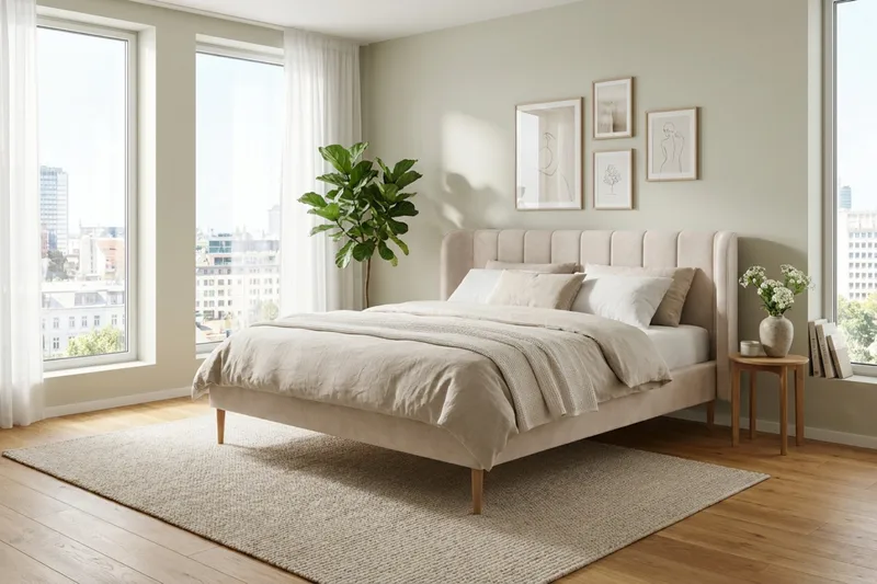 Nattljus sengeramme 180x200 cm eg med HVILA pocketfjedermadras og topmadras i memoryskum med vaskbart betræk - Beige - Møbler - Senge - Sengeramme & sengestel