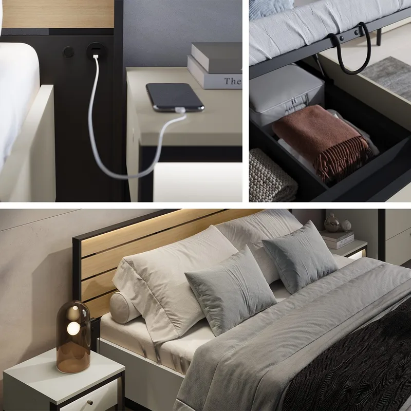 Navron Sengeramme 180x200 cm - Beige/Sort - Møbler - Senge - Sengeramme & sengestel