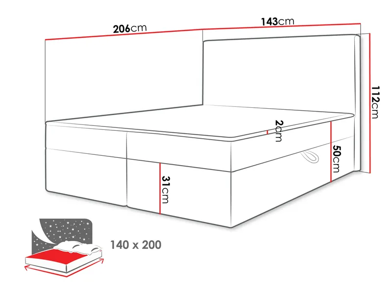 Neyrin Kontinentalseng 140x200 cm med Opbevaring - Lysegrå - Møbler - Senge - Kontinentalsenge
