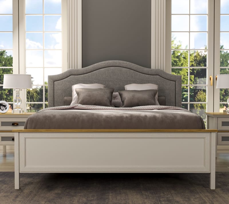 Nimora Dobbeltsengeramme 180x200 cm - Creme, eg, grå - Møbler - Senge - Sengeramme & sengestel