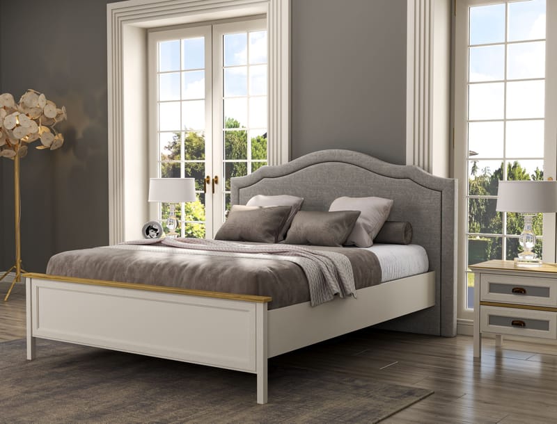 Nimora Dobbeltsengeramme 180x200 cm - Creme, eg, grå - Møbler - Senge - Sengeramme & sengestel