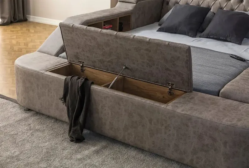 Olyvan sengesæt med bænk og opbevaring 250x290 cm kunstlæder - Brun - Møbler - Senge - Sengeramme & sengestel