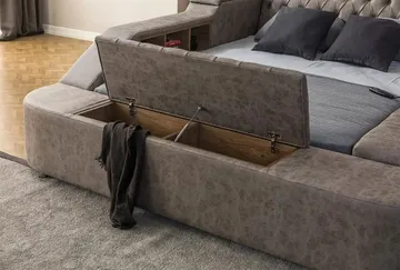 Olyvan sengesæt med bænk og opbevaring 250x290 cm kunstlæder - Brun - Møbler - Senge - Sengeramme & sengestel