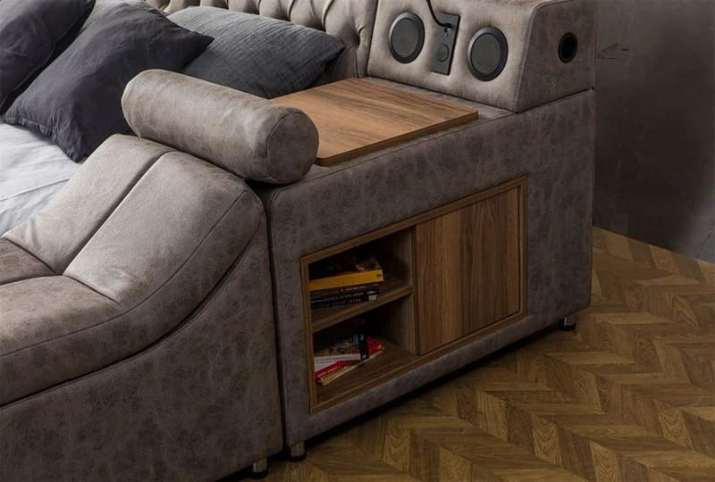 Olyvan sengesæt med bænk og opbevaring 250x290 cm kunstlæder - Brun - Møbler - Senge - Sengeramme & sengestel