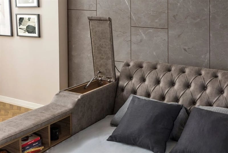 Olyvan sengesæt med bænk og opbevaring 250x290 cm kunstlæder - Brun - Møbler - Senge - Sengeramme & sengestel