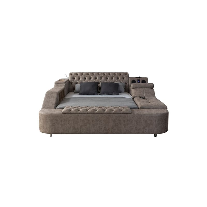 Olyvan sengesæt med bænk og opbevaring 250x290 cm kunstlæder - Brun - Møbler - Senge - Sengeramme & sengestel