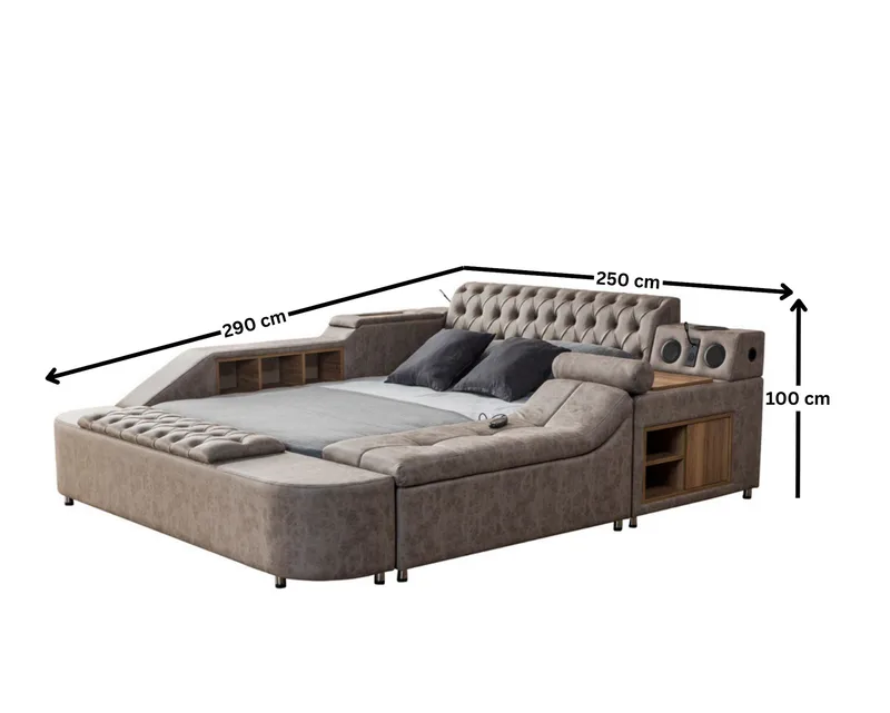 Olyvan sengesæt med bænk og opbevaring 250x290 cm kunstlæder - Brun - Møbler - Senge - Sengeramme & sengestel