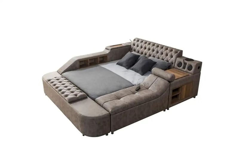 Olyvan sengesæt med bænk og opbevaring 250x290 cm kunstlæder - Brun - Møbler - Senge - Sengeramme & sengestel