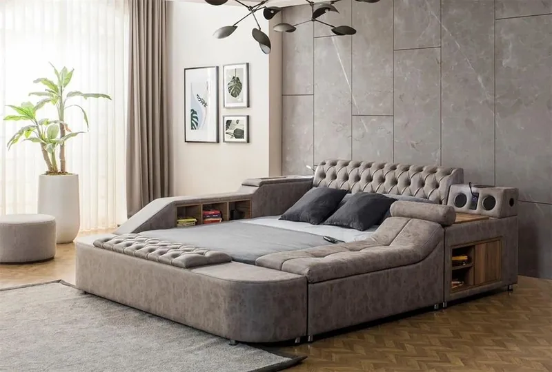 Olyvan sengesæt med bænk og opbevaring 250x290 cm kunstlæder - Brun - Møbler - Senge - Sengeramme & sengestel