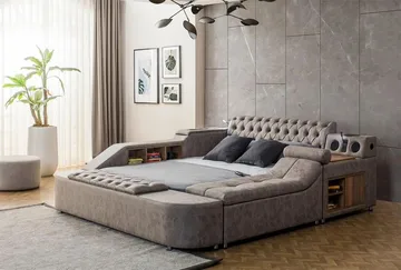 Olyvan sengesæt med bænk og opbevaring 250x290 cm kunstlæder - Brun - Møbler - Senge - Sengeramme & sengestel
