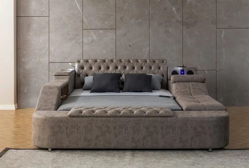 Olyvan sengesæt med bænk og opbevaring 250x290 cm kunstlæder - Brun - Møbler - Senge - Sengeramme & sengestel