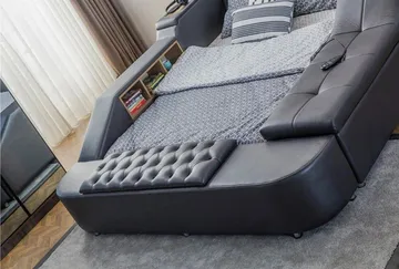 Olyvan sengesæt med bænk og opbevaring 250x290 cm kunstlæder - Sort - Møbler - Senge - Sengeramme & sengestel