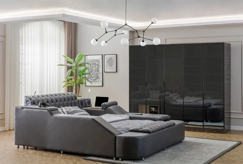 Olyvan sengesæt med bænk og opbevaring 250x290 cm kunstlæder - Sort - Møbler - Senge - Sengeramme & sengestel