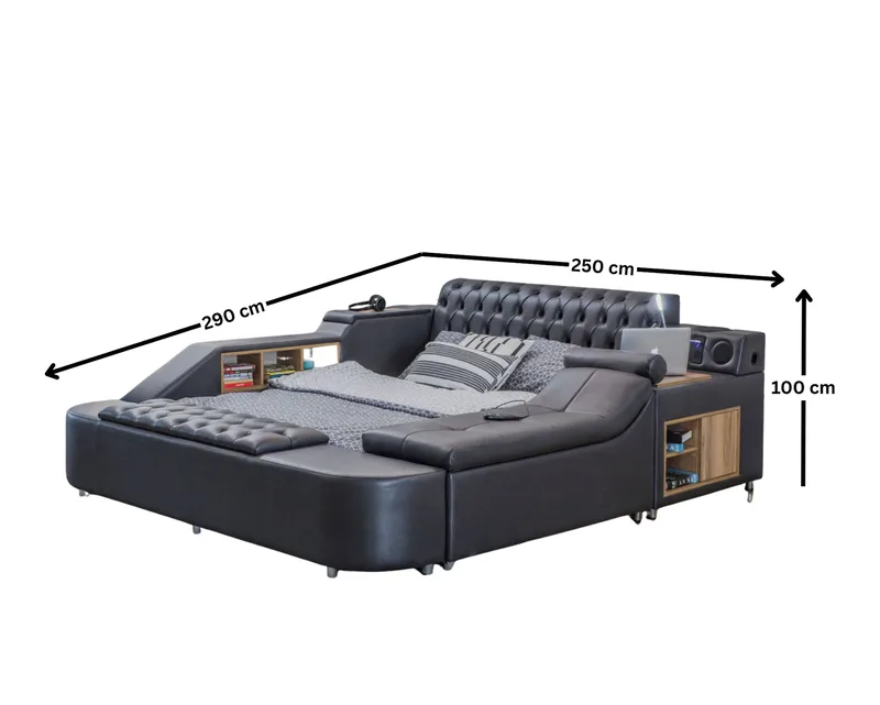 Olyvan sengesæt med bænk og opbevaring 250x290 cm kunstlæder - Sort - Møbler - Senge - Sengeramme & sengestel
