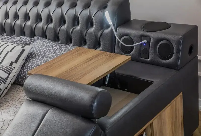 Olyvan sengesæt med bænk og opbevaring 250x290 cm kunstlæder - Sort - Møbler - Senge - Sengeramme & sengestel