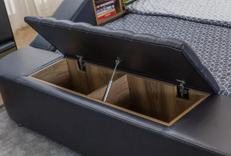 Olyvan sengesæt med bænk og opbevaring 250x290 cm kunstlæder - Sort - Møbler - Senge - Sengeramme & sengestel