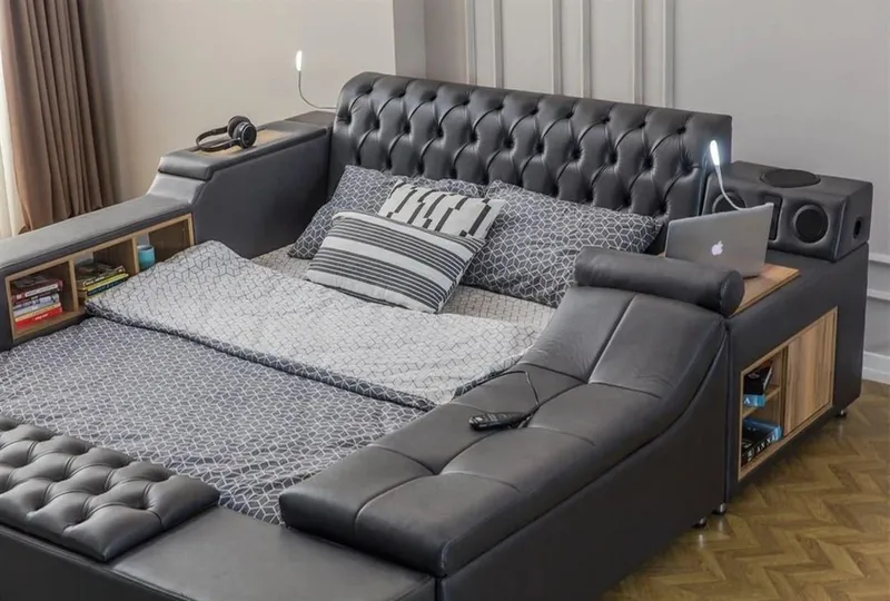 Olyvan sengesæt med bænk og opbevaring 250x290 cm kunstlæder - Sort - Møbler - Senge - Sengeramme & sengestel