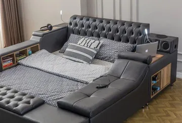 Olyvan sengesæt med bænk og opbevaring 250x290 cm kunstlæder - Sort - Møbler - Senge - Sengeramme & sengestel