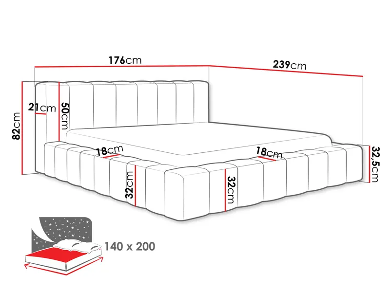 Orvinel Sengeramme 140x200 cm med Opbevaring - Grå - Møbler - Senge - Sengeramme & sengestel